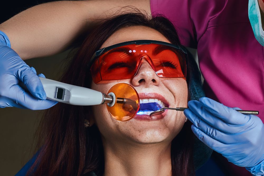 a women is getting dental treatment